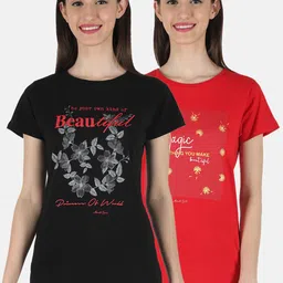 Monte Carlo Pack Of 2 Red & Black Print Top-image-83