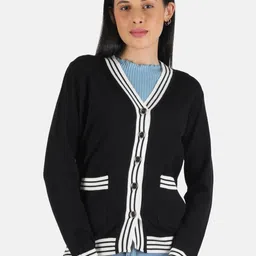 Monte Carlo Women Black & White Striped Cardigan-picture-28