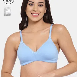 Inner Sense Pack Of 2 Turquoise Blue & White Organic Cotton Antimicrobal Bras-picture-12