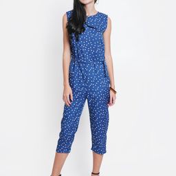 Purple State Blue & White Polka Dots Printed Basic Jumpsuit-36
