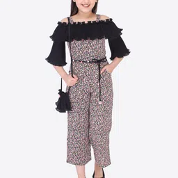 CUTECUMBER Girls Black & Pink Printed Basic Jumpsuit-image-106