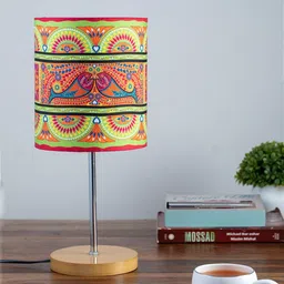 KOLOROBIA Orange & Green Printed Quirky Buffet Table Lamp with Shade-13