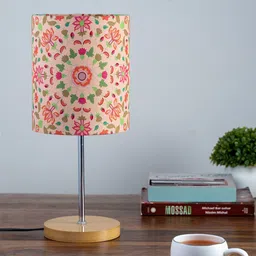 KOLOROBIA Peach-Coloured & Green Printed Quirky Buffet Table Lamp with Shade-15