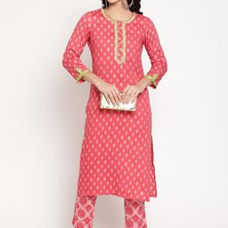 Be Indi Women Floral Embroidered Straight Kurta Set with Trouser-image-48
