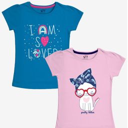 x2o Girls Pack Of 2 Printed Puff Sleeves Cotton T-shirts-image-80
