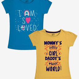 x2o Girls Pack Of 2 Typography Printed Cotton T-Shirt-image-83