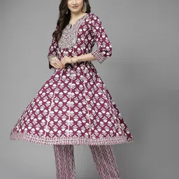 Nayam By Lakshita Women Ethnic Motifs Printed Thread Work Pure Cotton Kurta with Palazzos-picture-2