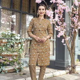 Anouk Women Cream-Coloured Ethnic Motifs Printed Panelled Pure Cotton Kurta with Trousers-image-29