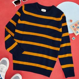 Pantaloons Junior Boys Yellow & Blue Striped Colourblocked Pullover-image-46