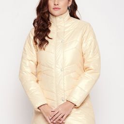 Spirit Women Cream Solid Windcheater Stand Collar Long Sleeves Longline Puffer Jacket-image-36