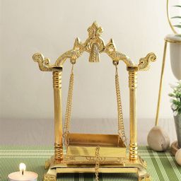 Craftvatika Gold-Toned Aluminium Laddu Gopal Lord Jhula Mandir-image-82