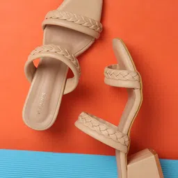 ICONICS Beige Textured Block Heels-89