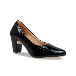 Glitzy Galz Black Textured High-Top Block Pumps-34