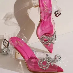 GNIST Embellished Peep Toe Party Block Heels With Ankle Loop-26