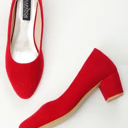 SAPATOS Red Suede Block Pumps-57