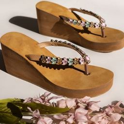 THE WHITE POLE Embellished Open Toe Wedge Heels-32