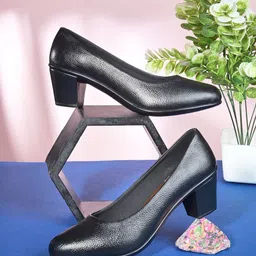 pelle albero Pointed Toe Leather Block Heels Pumps-12