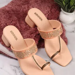 Anouk Pink Embellished Open Toe Block Heels-1