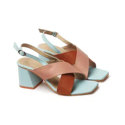 KIRAVI Colourblocked Criss Strap Block Heels With Backstrap-13