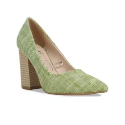 London Rag Woven Design Block Heel Pumps-57