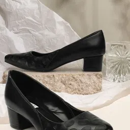 ELLE Textured Pointed Toe Block Heel Pumps-3