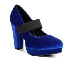 London Rag Round Toe Velvet Platform Heel Pumps-25