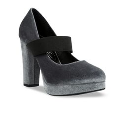 London Rag Round Toe Velvet Platform Heel Pumps-53