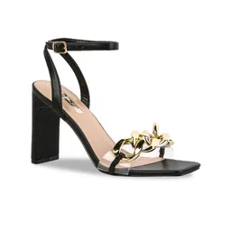 London Rag Black Embellished PU Party Block Heels-4
