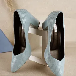 ELLE Textured Pointed Toe Block Pumps-16