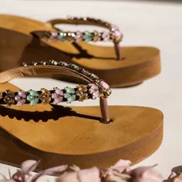 THE WHITE POLE Embellished Open Toe Wedge Heels image 5