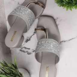 Anouk Grey Embellished Open Toe Block Heels image 5