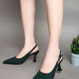DressBerry Green Pointed Toe Block Heeled Mules-46