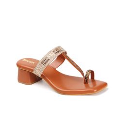 Anouk Tan Brown Embellished Open Toe Block Heels image 2