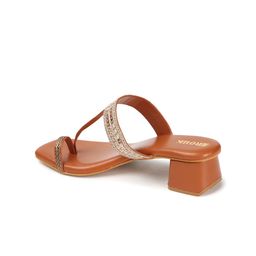 Anouk Tan Brown Embellished Open Toe Block Heels image 4