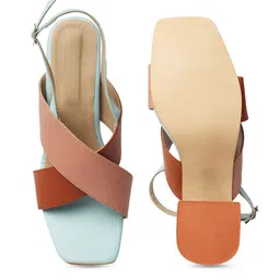 KIRAVI Colourblocked Criss Strap Block Heels With Backstrap image 4