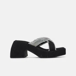 EVERLY Textured Embellished Open Toe Block Heels image 4