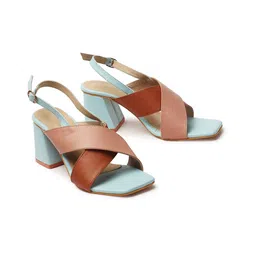 KIRAVI Colourblocked Criss Strap Block Heels With Backstrap image 2