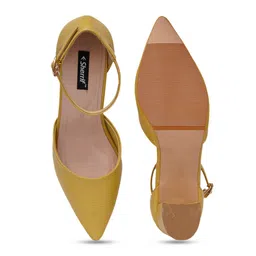 Sherrif Shoes Textured Pointed Toe Block Pumps With Ankle Loop image 4