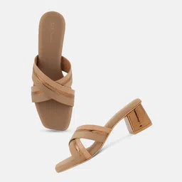 Mast & Harbour Gold-Toned Open Toe Block Heels image 2
