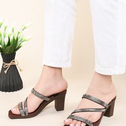 XE Looks Embellished Open Toe Block Heels-16