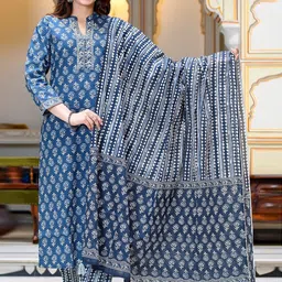 MissKurti Ethnic Motifs Printed Pure Cotton Kurta With Trousers & Dupatta-8