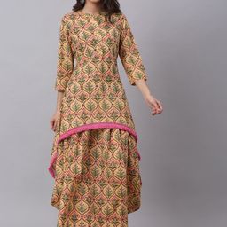 KALINI Women Yellow & Green Ethnic Motifs Printed Pure Cotton Kurta with Skirt-picture-11