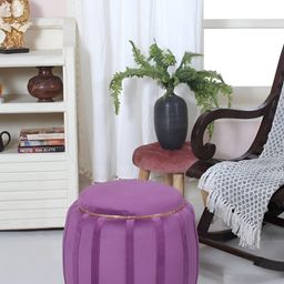 Shadowkart Purple Round Velvet Wooden Ottomans-image-99