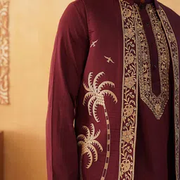 Jompers Men Ethnic Motifs Yoke Design Regular Thread Work Kurta with Pyjamas image 2