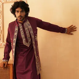 Jompers Men Ethnic Motifs Yoke Design Regular Thread Work Kurta with Pyjamas image 5