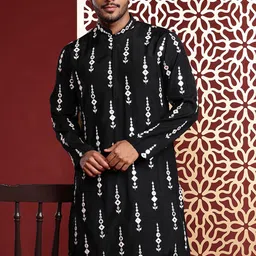 MANQ Men Embroidered Mirror Work Pure Cotton Kurta with Pyjamas image 1
