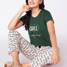 beebelle Green & Pink Typography Printed Night suit-image-89
