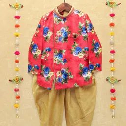 BAESD Boys Floral Printed Straight Kurta With Pyjama With Waistcoat-56