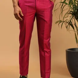 VASTRAMAY Men Fuchsia Relaxed-Fit Trousers-picture-12