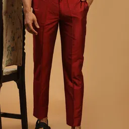 VASTRAMAY Men Maroon Relaxed-Fit Trousers-image-69